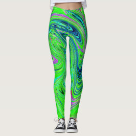 Limerigrön och blå Abstrakt för återställande av m Leggings