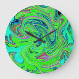 Limerigrön och blå Abstrakt för återställande av m Stor Klocka