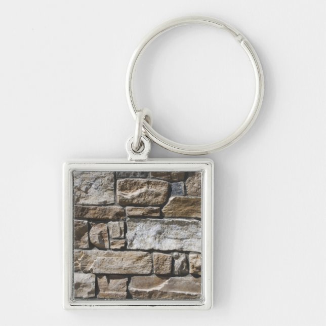 Limestone Sten Wall Fyrkantig Silverfärgad Nyckelring (Framsidan)