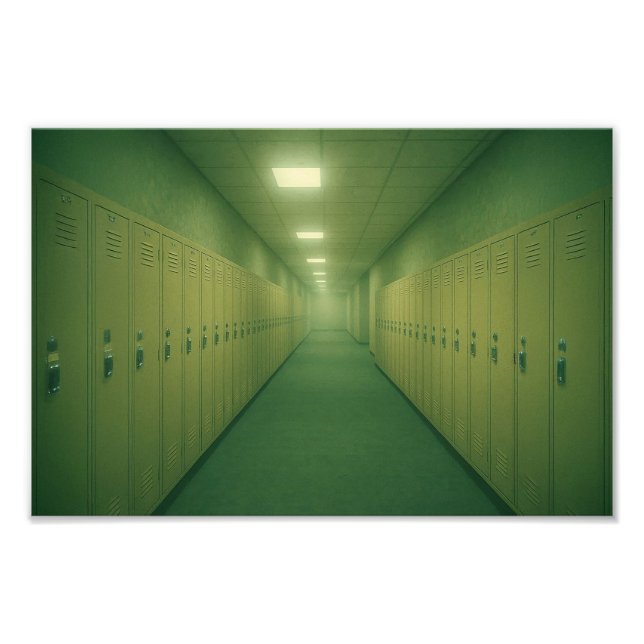 Liminal Locker Room Hallway - Dreamcore Backroom Fototryck (Framsidan)