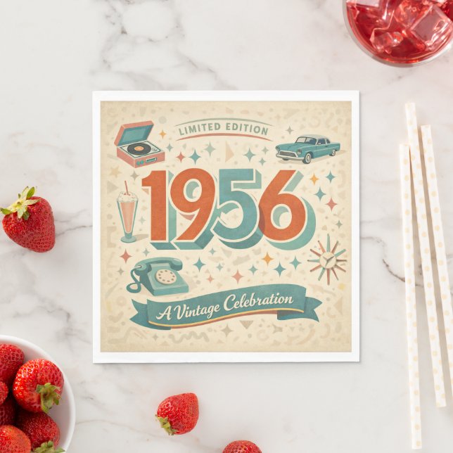 Limited Edition 1956 Birthday | 50s Retro Style Pappersservett (Insitu)