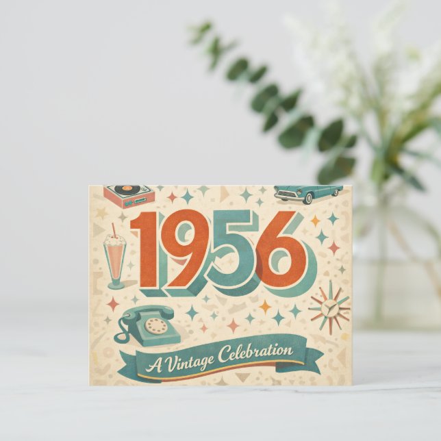 Limited Edition 1956 Birthday Card | 50s Retro Vykort (Stående Fram)