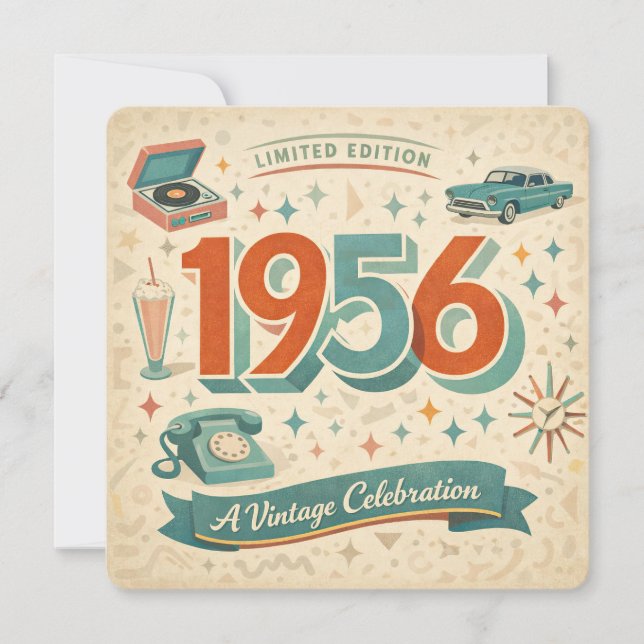 Limited Edition 1956 Födelsedag | 50-tals Retro St Julkort (Framsida)