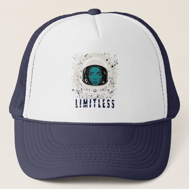 Limitless Astronaut Girl Trucker Hat Keps (Framsida)