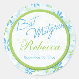 Limma, blå, vit Blommigt 1,5-tums rund Bat mitzvah Runt Klistermärke