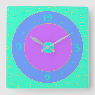 Limma med Blue /Mauve /Aqua/ Center Clock Fyrkantig Klocka