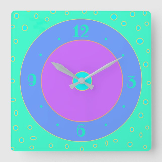 Limma med Blue /Mauve /Aqua/ Center Clock Fyrkantig Klocka (Framsida)