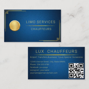 Limo Driver and Chauffeur Service Blue Läder QR Visitkort