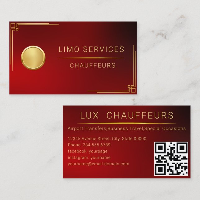 Limo Driver and Chauffeur Service Red QR Code Visitkort (Fram/baksida)