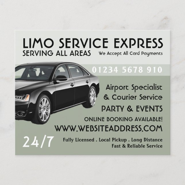 Limo Taxi-tjänst med Pris listreklam Flygblad (Framsidan)