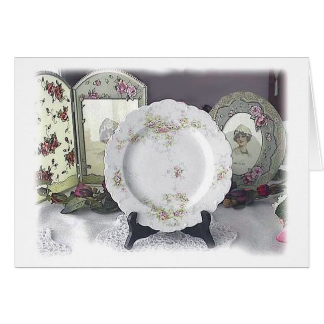 Limoges och rosa ros OBS kort (Framsidan Horizontal)