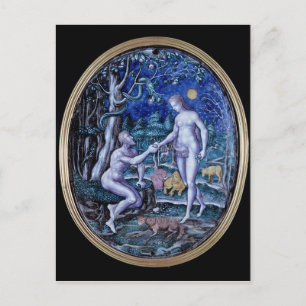 Limoges plaque som skildrar Adam och Kväll, c.1570 Vykort