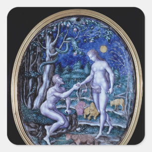 Limoges platta som visar Adam och kvällen, c.1570 Fyrkantigt Klistermärke
