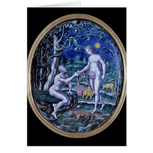 Limoges platta som visar Adam och kvällen, c.1570 Hälsningskort