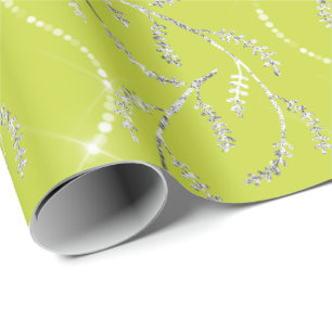 Limon Gult Spark Laurel Blommigt Silver Diamonds Presentpapper