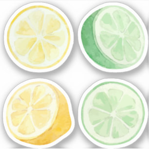 Limonad citron och gröna limefrukter akvarell set klistermärken