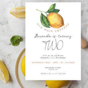 Limonad citrus citron 2-års födelsedag inbjudningar