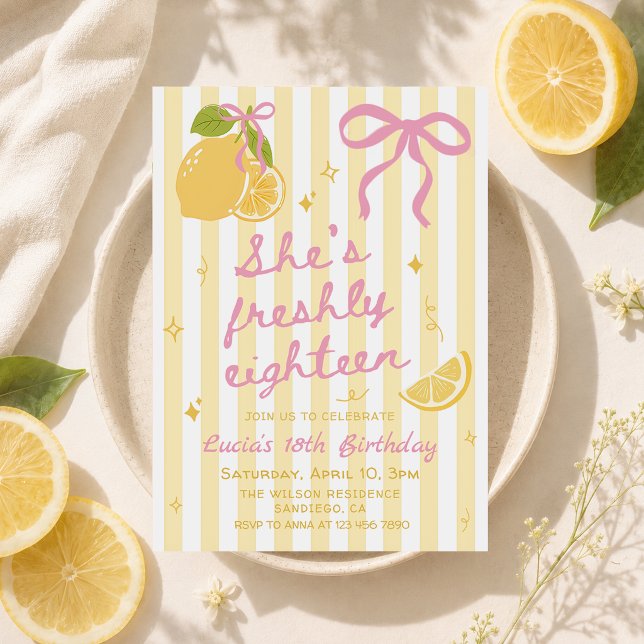 Limonad Lemon Tema Färsk 18-årsdag Inbjudningar (Skapare uppladdad)