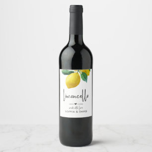 Limoncello Akvarell Citron Blommig Vinflaska Etikett