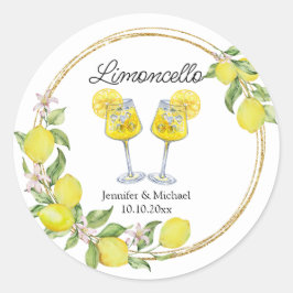 limoncello akvarell citron cocktails bröllop  runt klistermärke