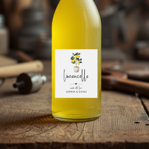 Limoncello Akvarell Krukade Citroner Träd Vinflaska Etikett