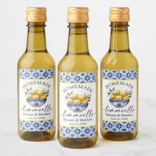 Limoncello Calligraphy Watercolor Lemon Blue Tiles Vinetikett