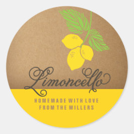 Limoncello-etikett, 3-tums rund citrondetikett runt klistermärke