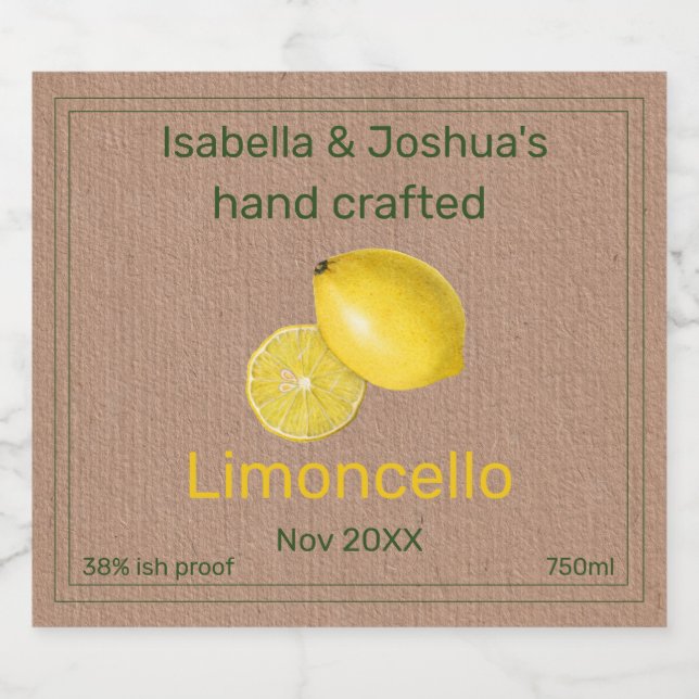 Limoncello-etikett på Kraftfärgat papper  Spritflaskor Etikett (Enkel etikett)