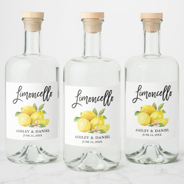 Limoncello för vattenfärgscitron spritflaskor etikett (Flaskor)