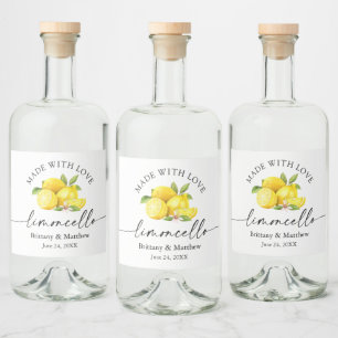 Limoncello gjord med Kärlek vattenfärgslemonger Spritflaskor Etikett