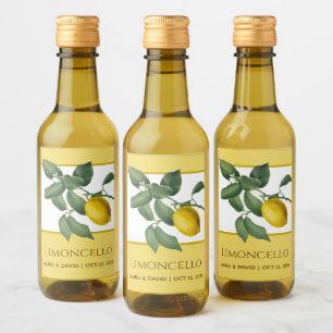Limoncello Gult Lemon Grönt Löv Citrus Flower Vinetikett