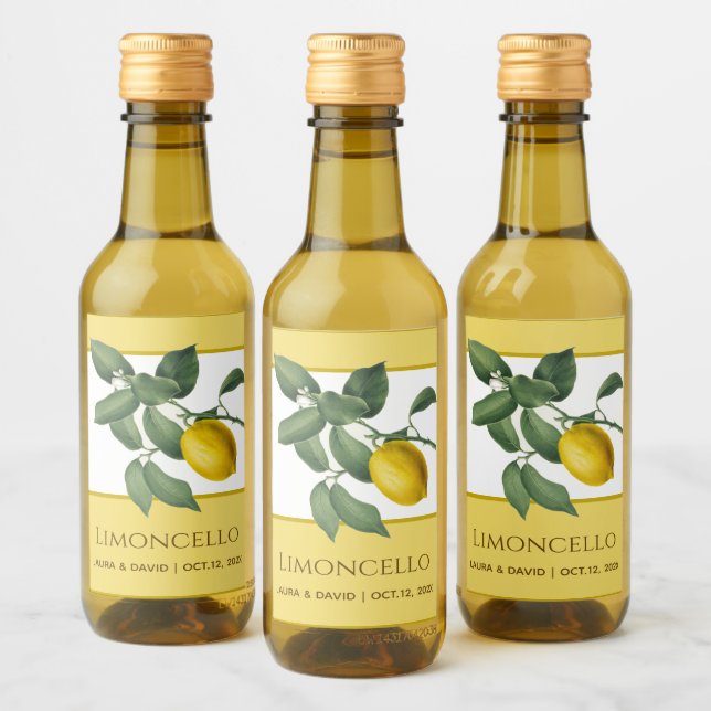 Limoncello Gult Lemon Grönt Löv Citrus Flower Vinetikett (Flaskor)