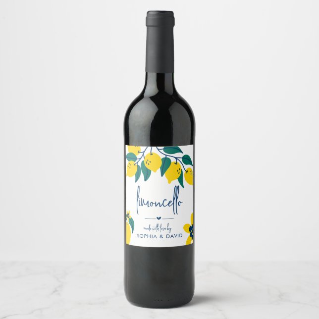 Limoncello Handritad Citronlikör  Vinflaska Etikett (Framsida)