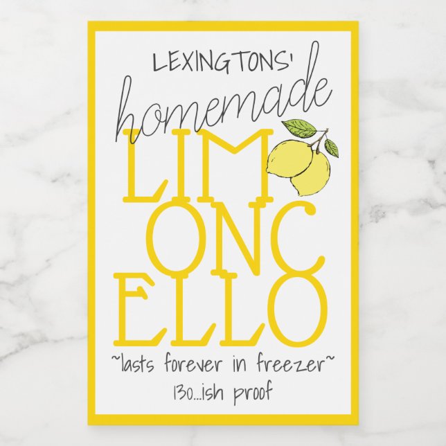 Limoncello Homemade Flaska-etikett | Mat Etikett (Singel etikett)