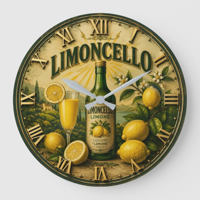 Limoncello Italian Lemon Kitchen Mediterranean Bar Stor Klocka (Framsida)