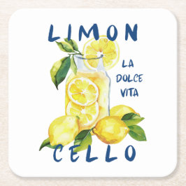 Limoncello Italien –La Dolce Vita Citron Sommarnöj Underlägg Papper Kvadrat