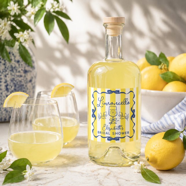 Limoncello La Dolce Vita Bridal Shower Spritflaskor Etikett (Limoncello La Dolce Vita Bridal Shower Liquor Bottle Label)