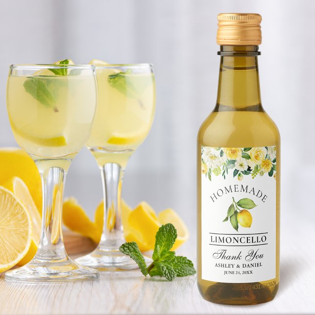 Limoncello Lemon Blommigt Mini Flaska-etiketter Vinetikett (Customize to change text size, color or text style.)