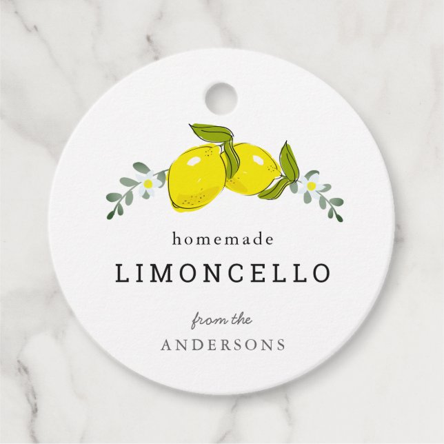 Limoncello Lemon Blommigt White Gåvor Etiketter (Framsida)