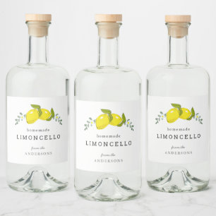 Limoncello Lemon Blommigt White Spritflaskor Etikett