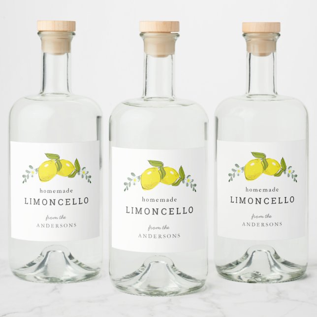 Limoncello Lemon Blommigt White Spritflaskor Etikett (Flaskor)