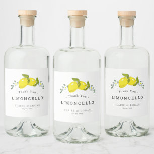 Limoncello Lemon Citrus Blommigt Bröllop Spritflaskor Etikett