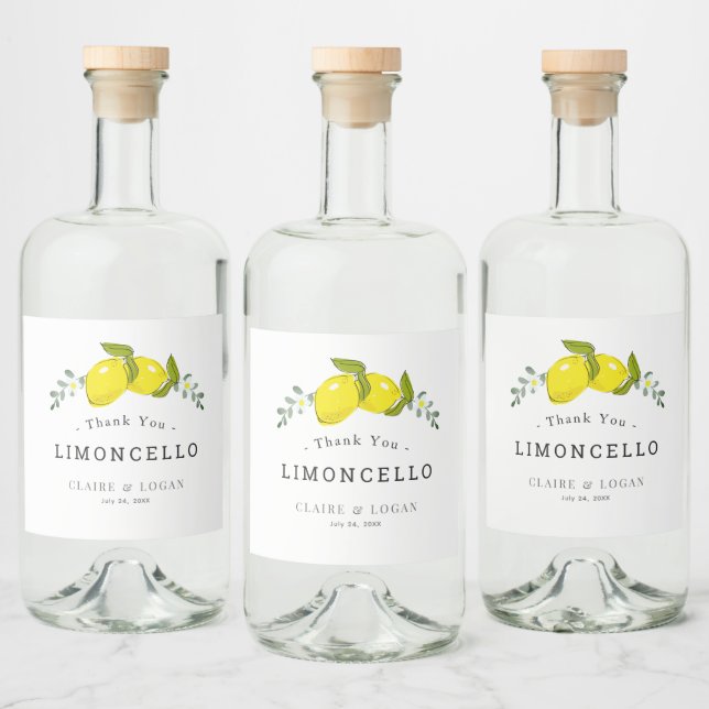 Limoncello Lemon Citrus Blommigt Bröllop Spritflaskor Etikett (Flaskor)