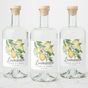Limoncello Lemon Citrus Blommigt Bröllop Spritflaskor Etikett