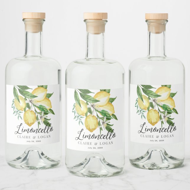 Limoncello Lemon Citrus Blommigt Bröllop Spritflaskor Etikett (Flaskor)