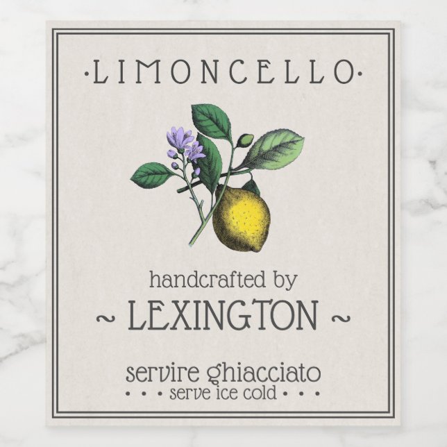 Limoncello Lemon Illustration Tall Flaska-etikett  Vinflaska Etikett (Singel etikett)