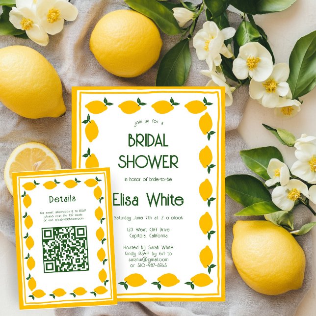 Limoncello Lemonad Anpassad QR Bröllopsfest för br Tilläggskort (Limoncello Lemons CUSTOM QR Code Bridal Shower Enclosure Card
)