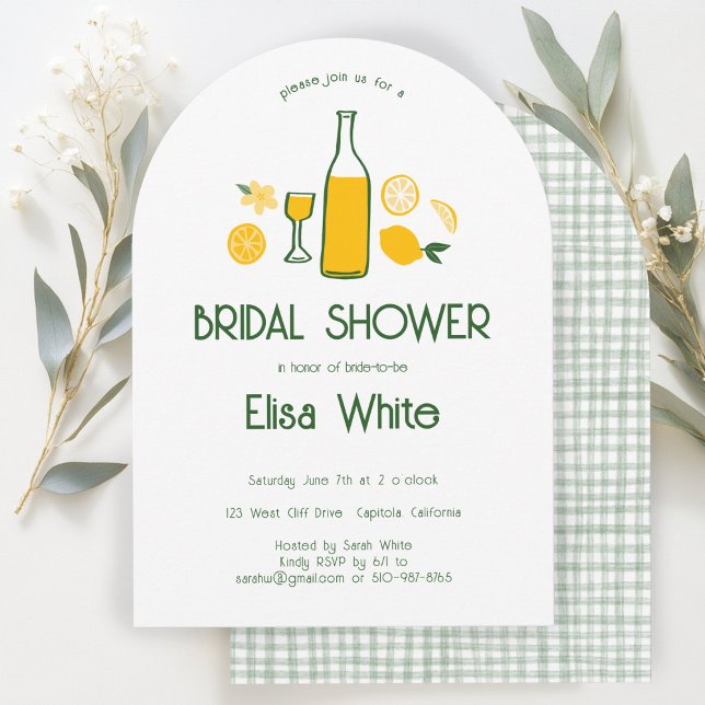Limoncello Lemonade ANPASSNINGSBAR Arch Möhippa Inbjudningar (Limoncello Lemonade CUSTOM Arch Bridal Shower Invitation
)
