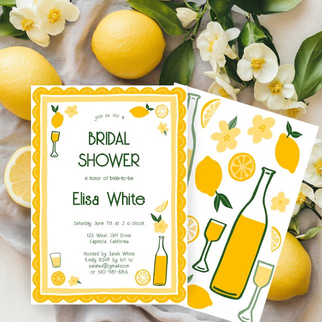 Limoncello Lemonade ANPASSNINGSBAR Möhippa Inbjudningar (Limoncello Lemonade Lemons CUSTOM  Cute Bridal Shower Invitation
)
