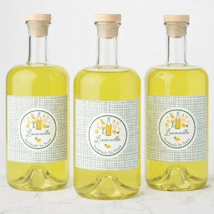 Limoncello Lemonade Lemon Gingham Handmade ANPASSN Spritflaskor Etikett